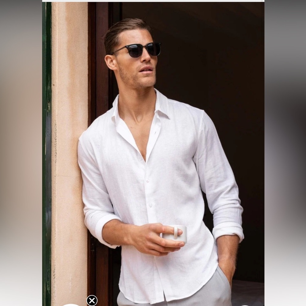 STRETCH LINEN BLEND BUTTON THROUGH SHIRT IN WHITE nwt medium